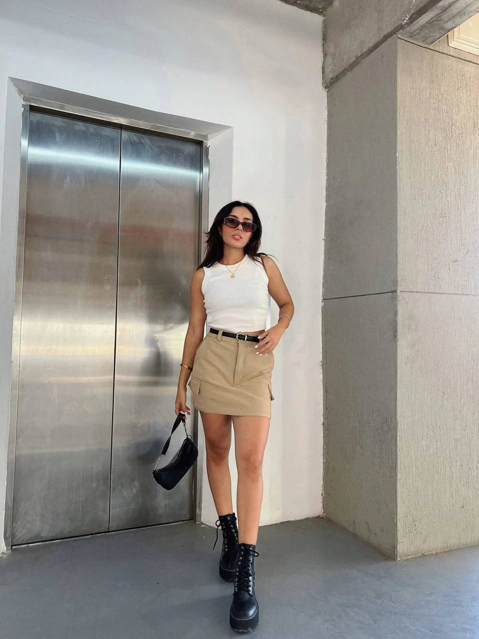 Falda Short Cargo Kaqui
