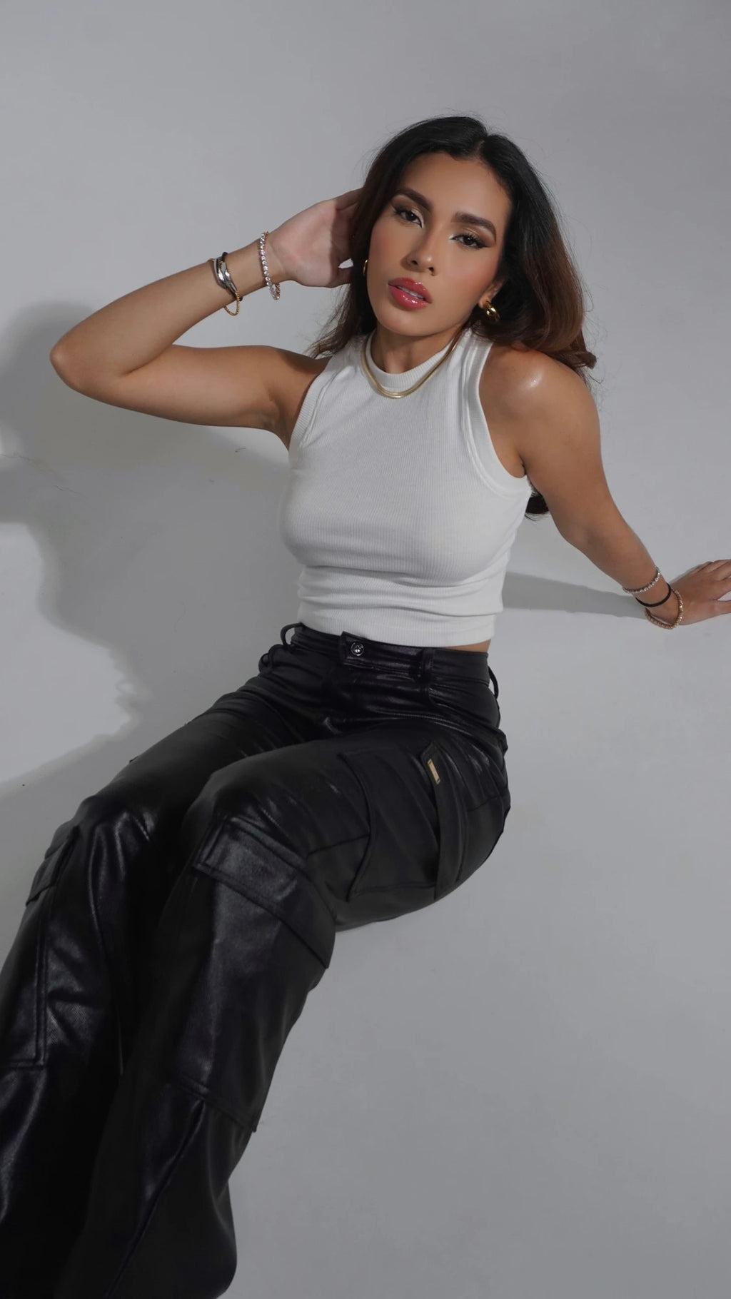 Pantalon Cargo Cuero Negro