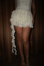 Falda Short Sirena Encaje Marfil