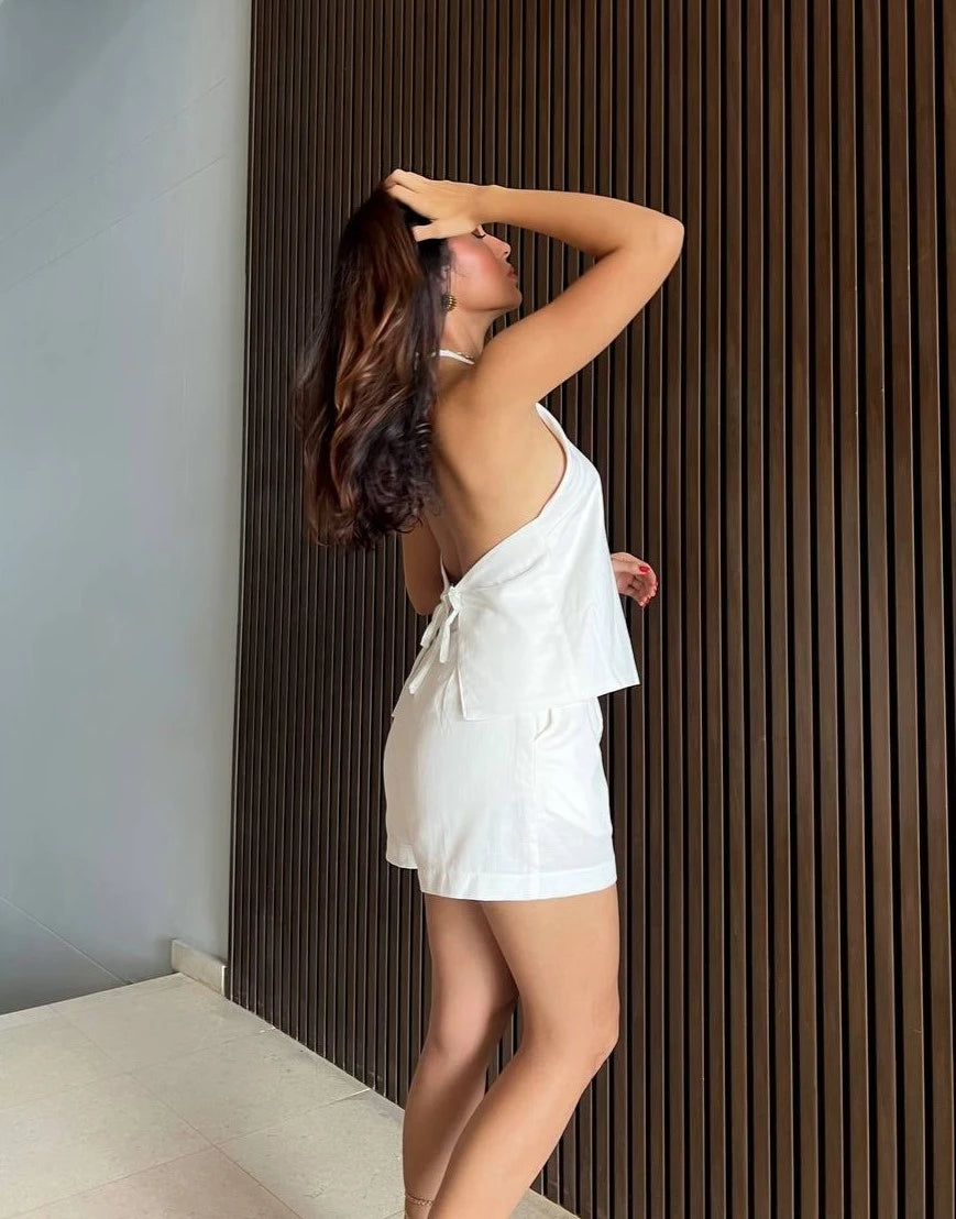 Blusa Lazos Espalda Afuera Blanca