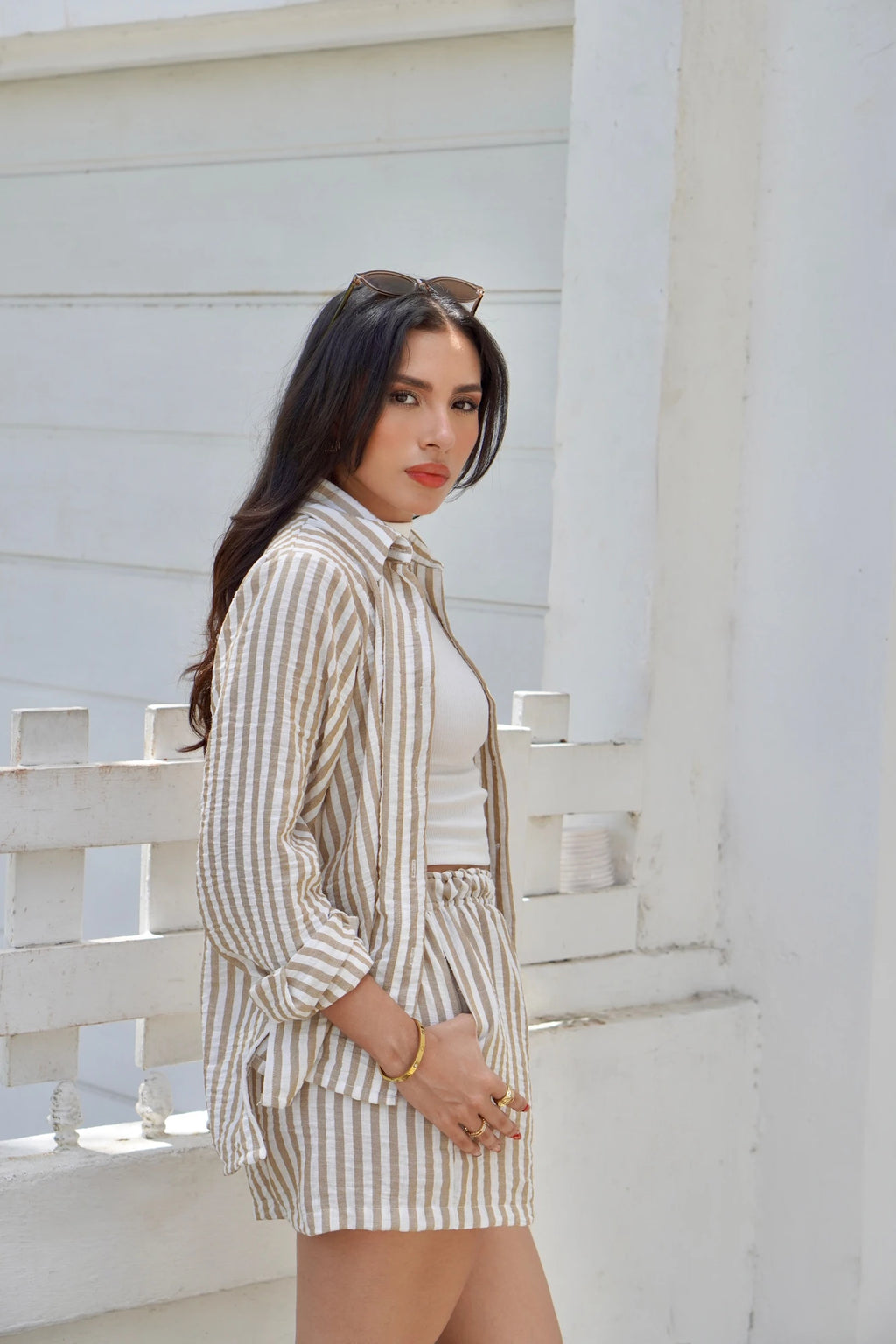 Camisa Lino Rayas Nude