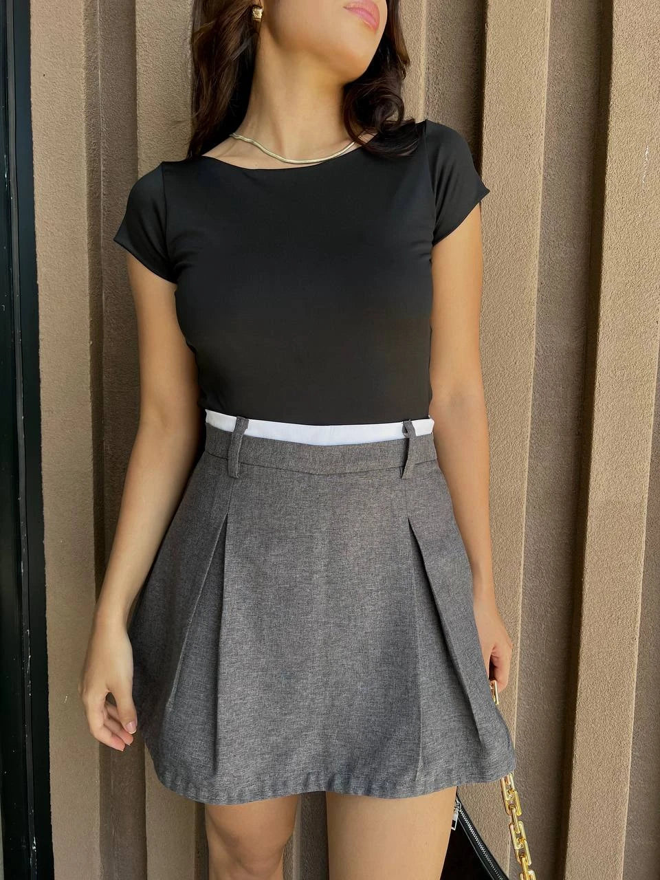 Falda Short Preppy Gris