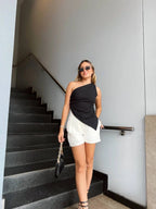 Blusa Asimetrica Texture Negra