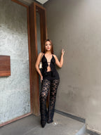 Blusa Encaje Scarf Negra