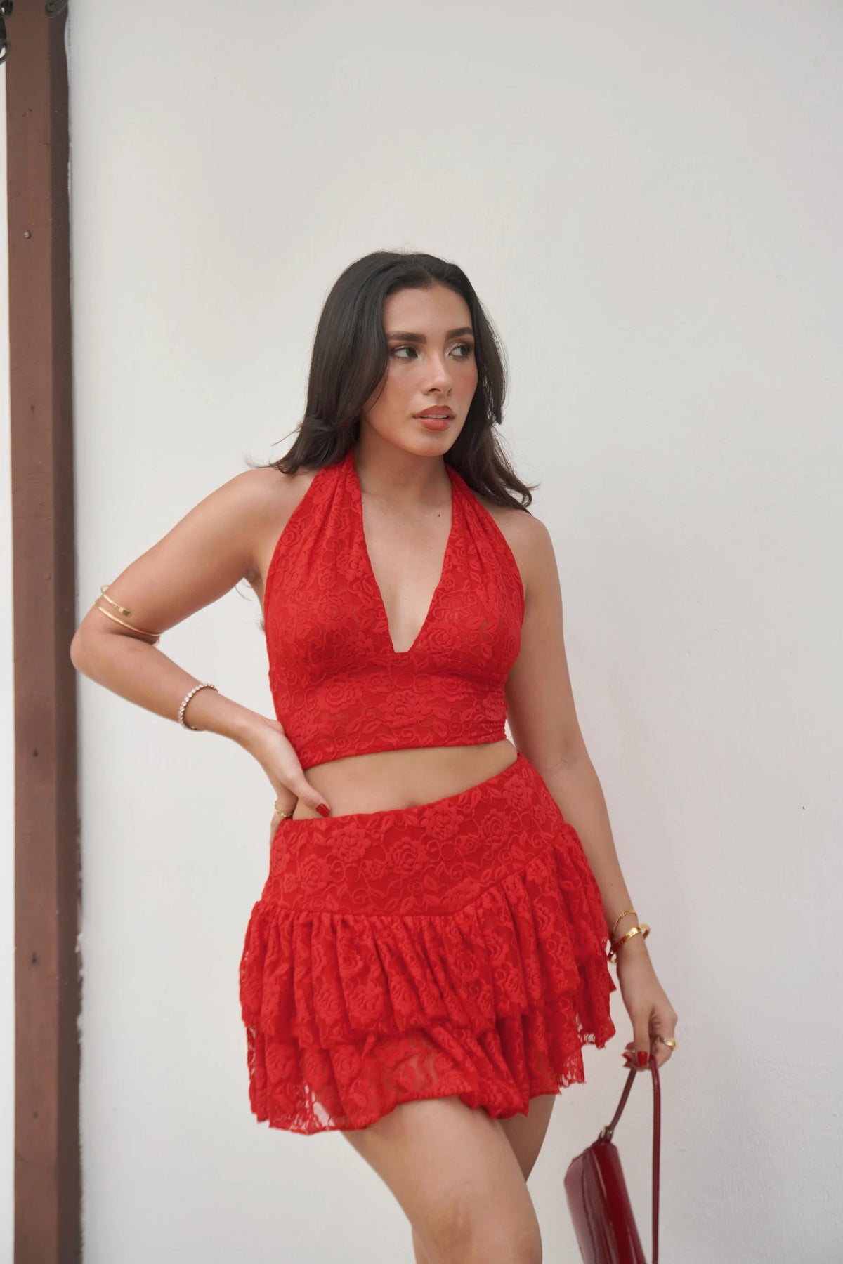 Falda Short Encaje Roja