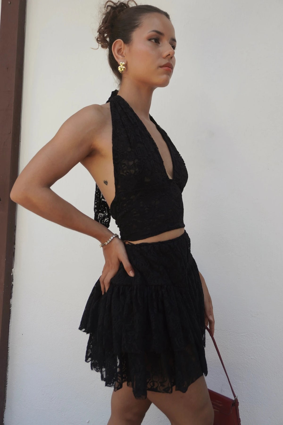 Falda Short Encaje Negra