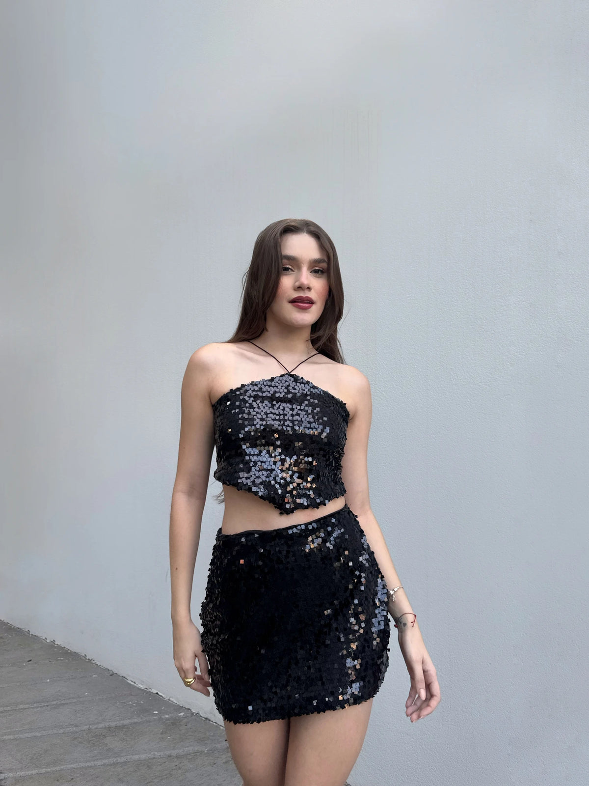 Crop Top Lentejuelas Negro