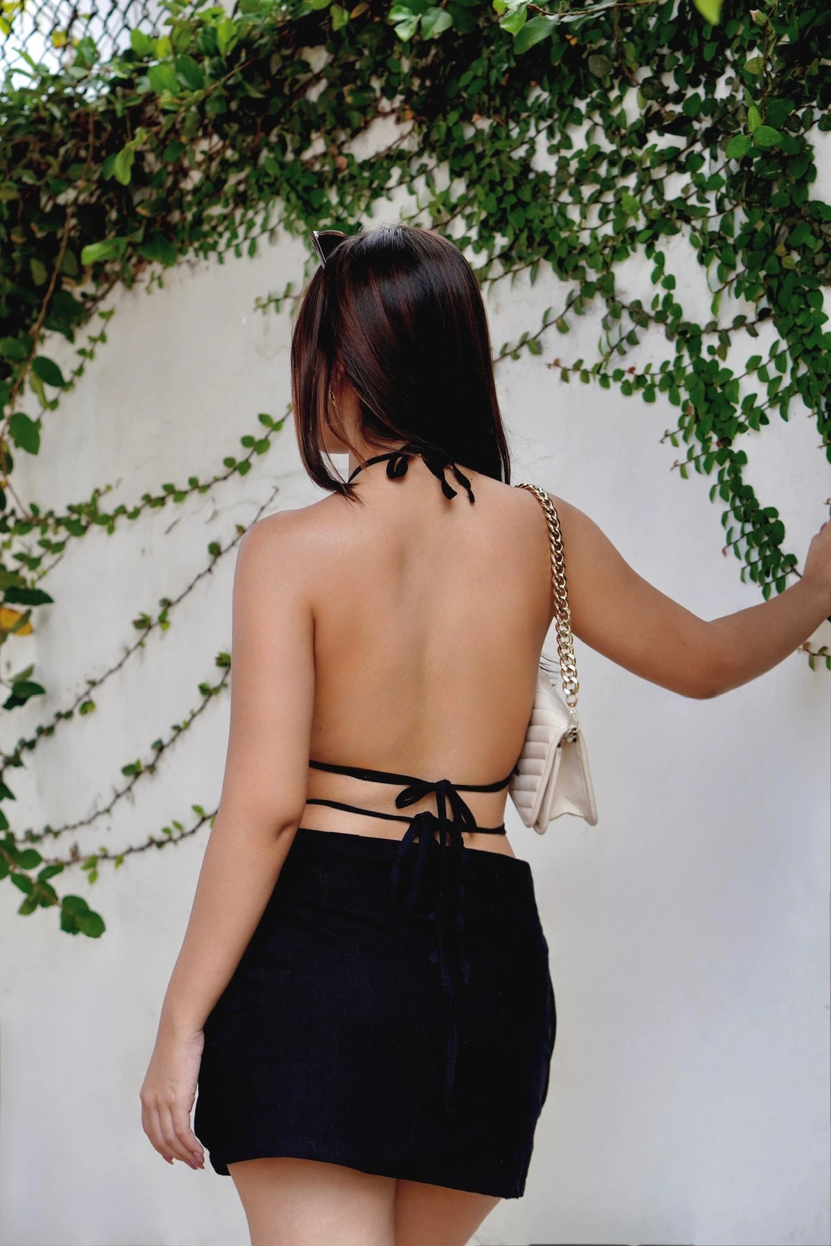 Falda Short Tapa Lino Negra