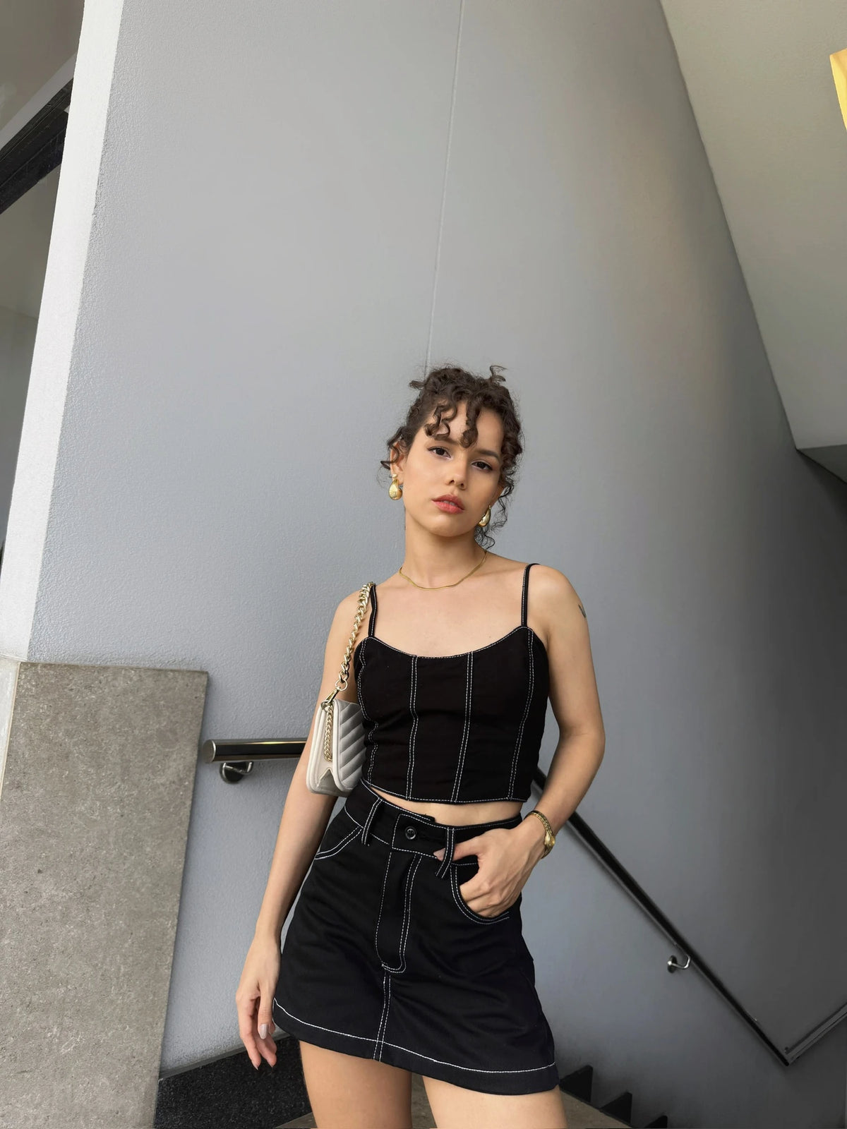 Falda Short Mini Drill Negra