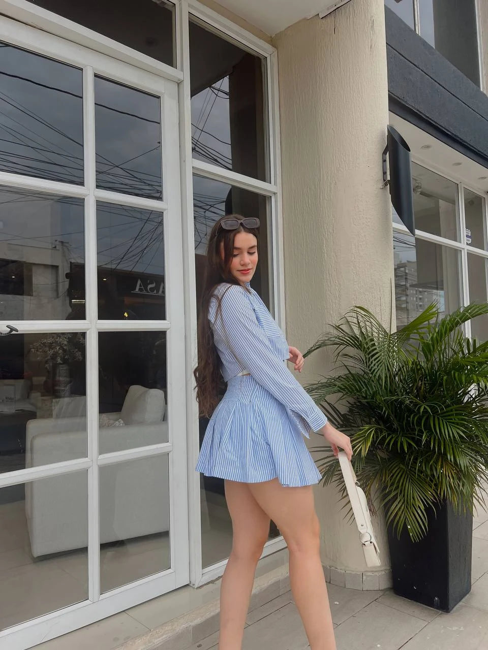 Falda Short Rayas Azul