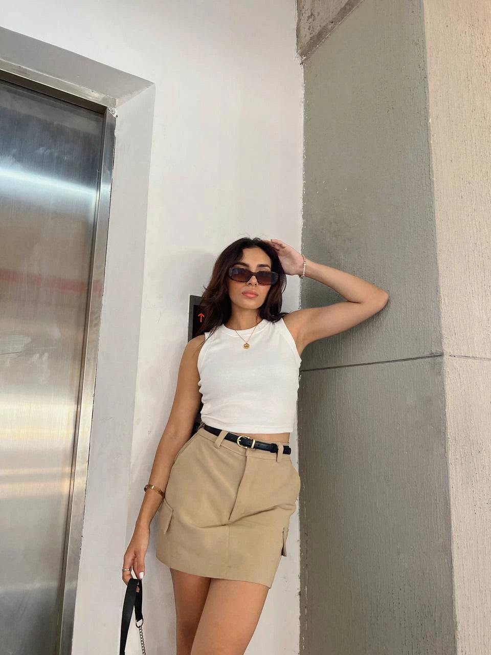 Falda Short Cargo Kaqui