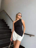 Blusa Asimetrica Texture Negra
