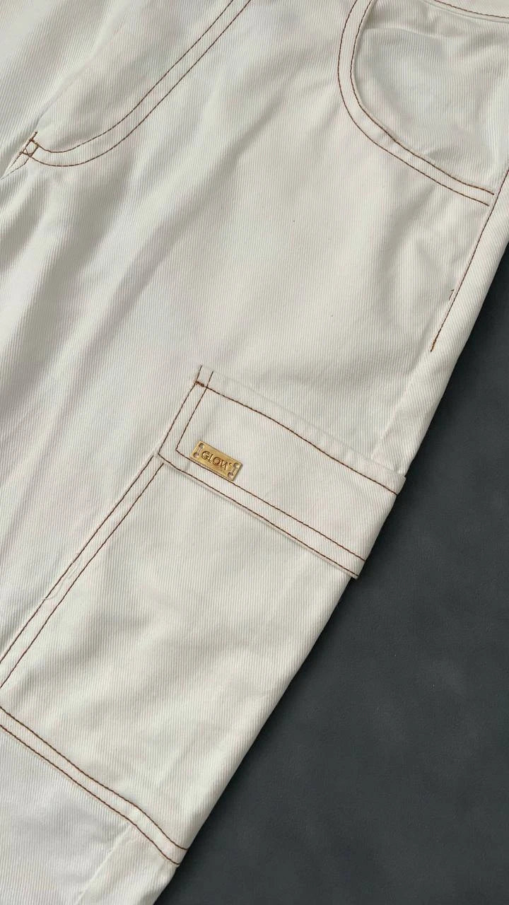 Pantalon Cargo Pespuntes Beige