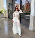 Maxi Falda Irregular Encaje Marfil