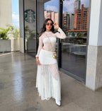 Maxi Falda Irregular Encaje Marfil