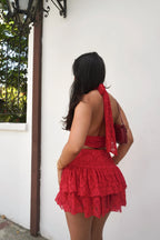 Falda Short Encaje Roja