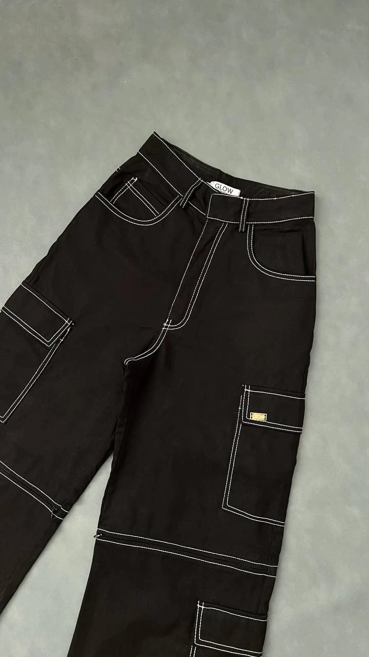 Pantalon Cargo Pespuntes Negro