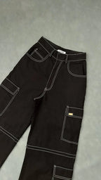 Pantalon Cargo Pespuntes Negro