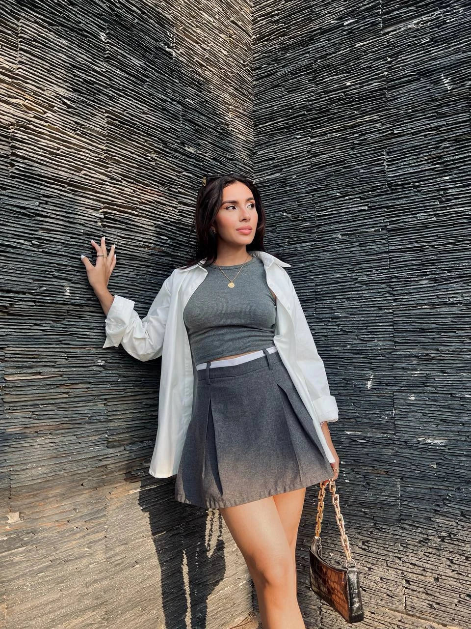 Falda Short Preppy Gris