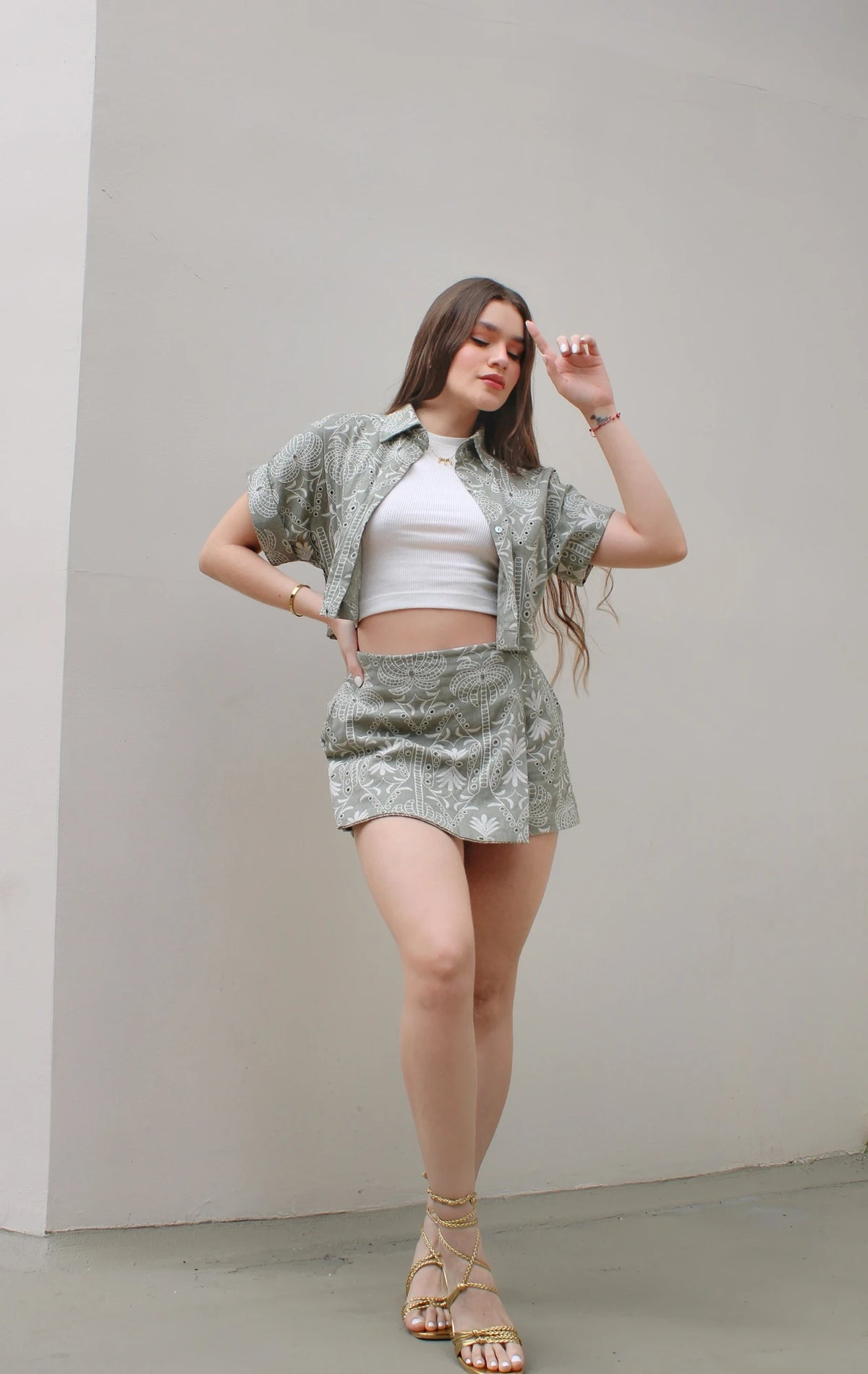Falda Short Ojalillo Verde