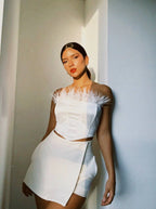 Corset Blanco Plumas