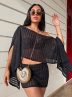 Blusa 7 Ways Crochet Negra Brillante