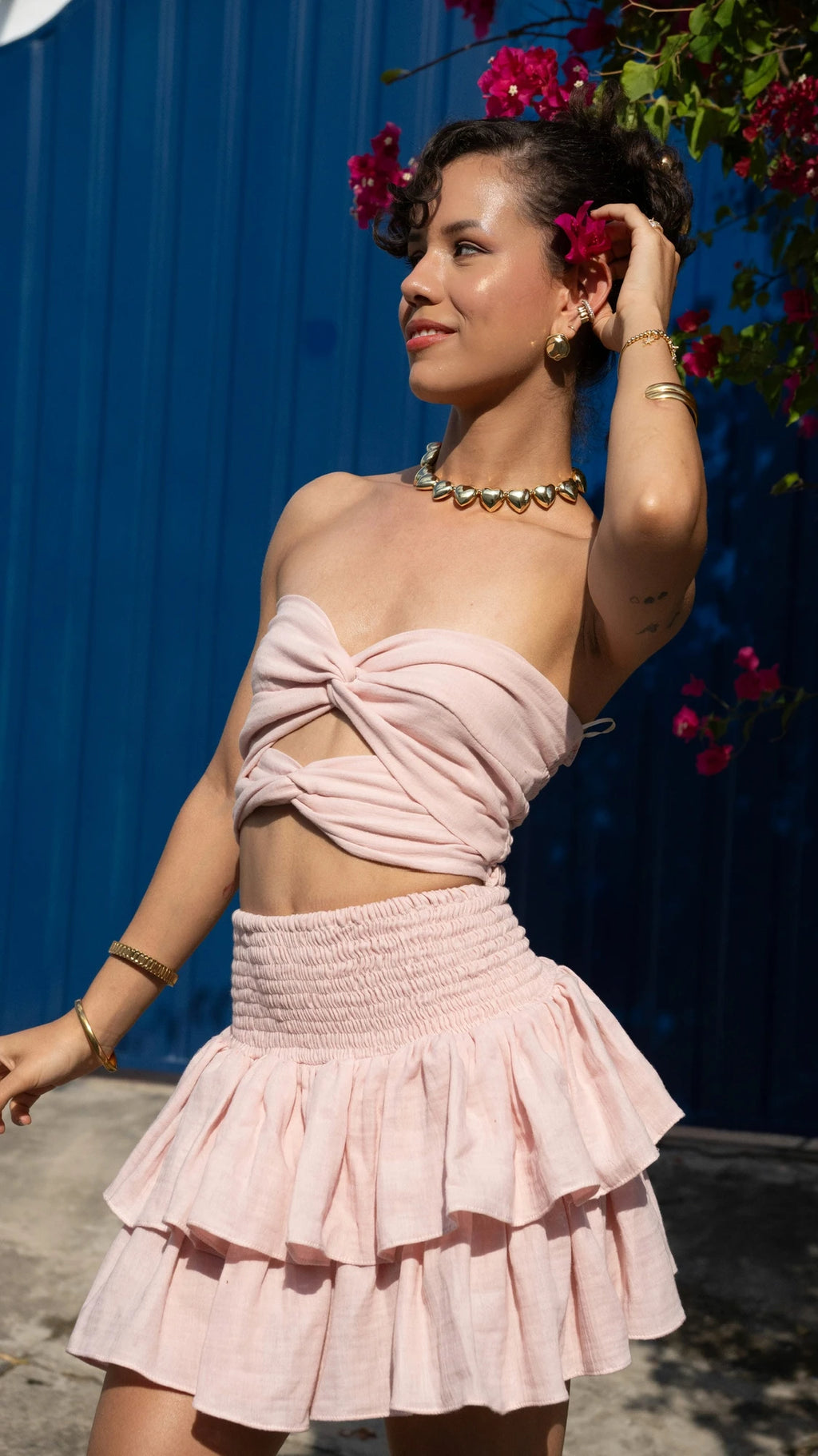 Falda Bolero Crunch Lino Rosa