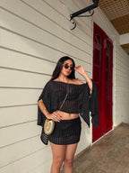 Mini Falda Short Crochet Negra Brillante