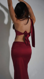 Falda Larga Seda Rojo Vino