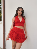 Falda Short Encaje Roja