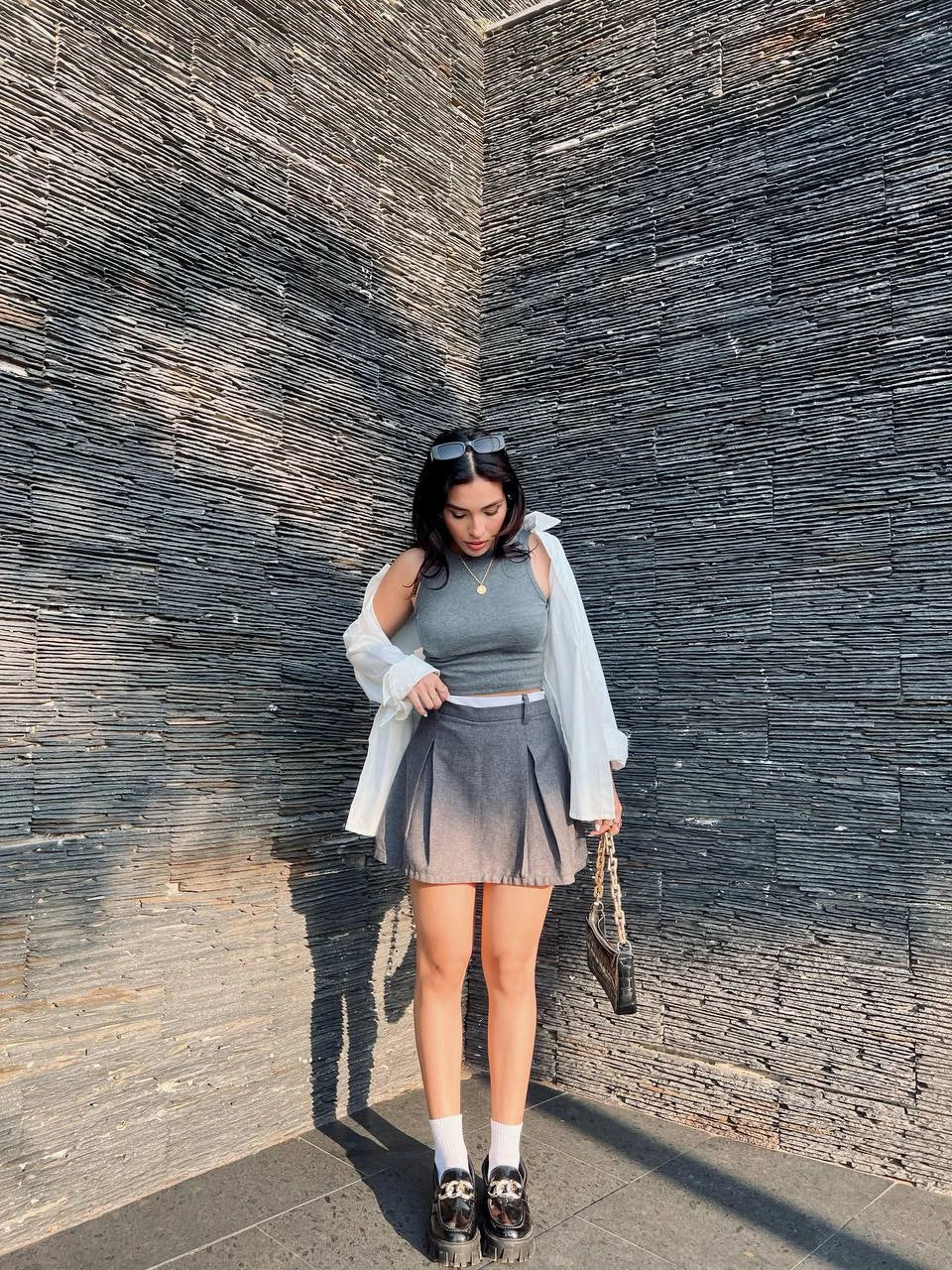 Falda Short Preppy Gris
