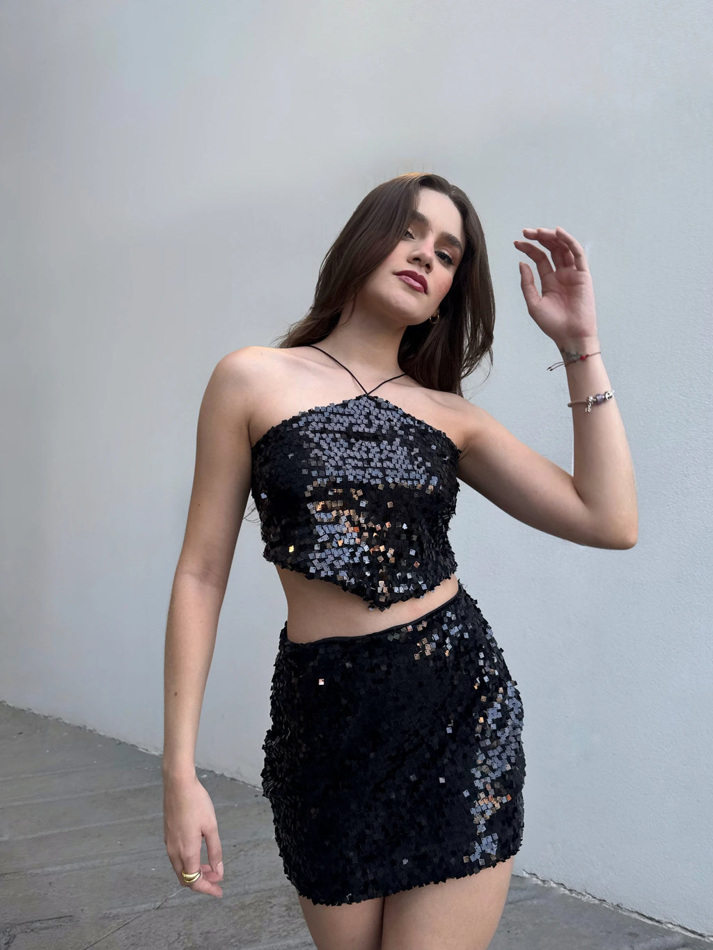 Crop Top Lentejuelas Negro