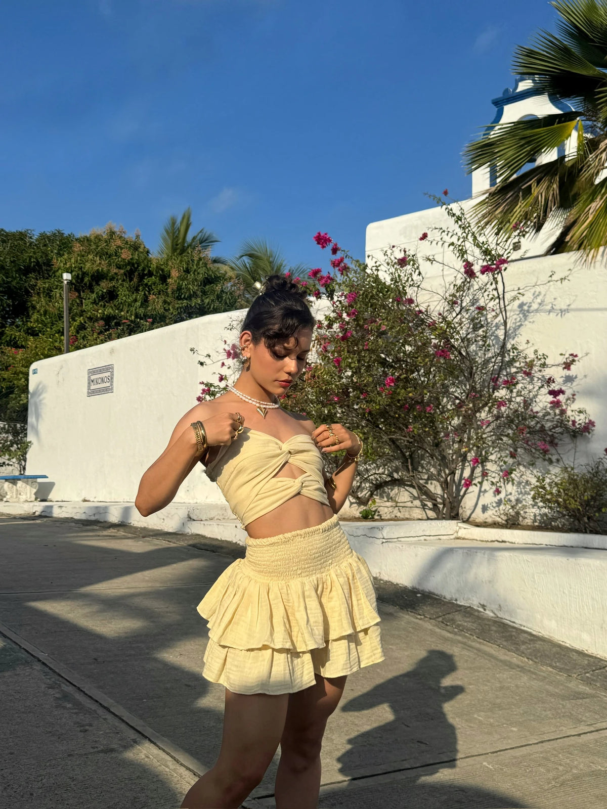 Falda Bolero Crunch Lino Amarillo