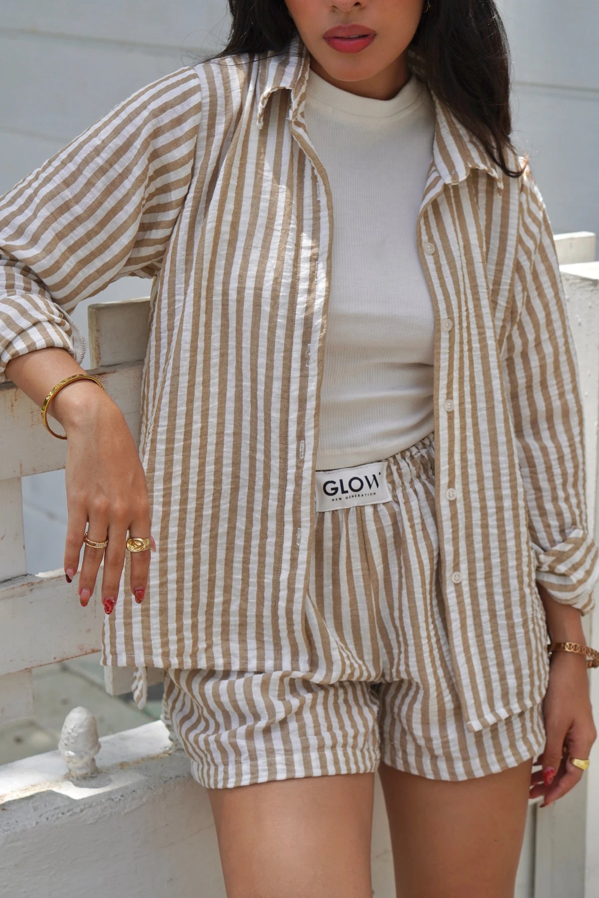 Short Lino Rayas Nude