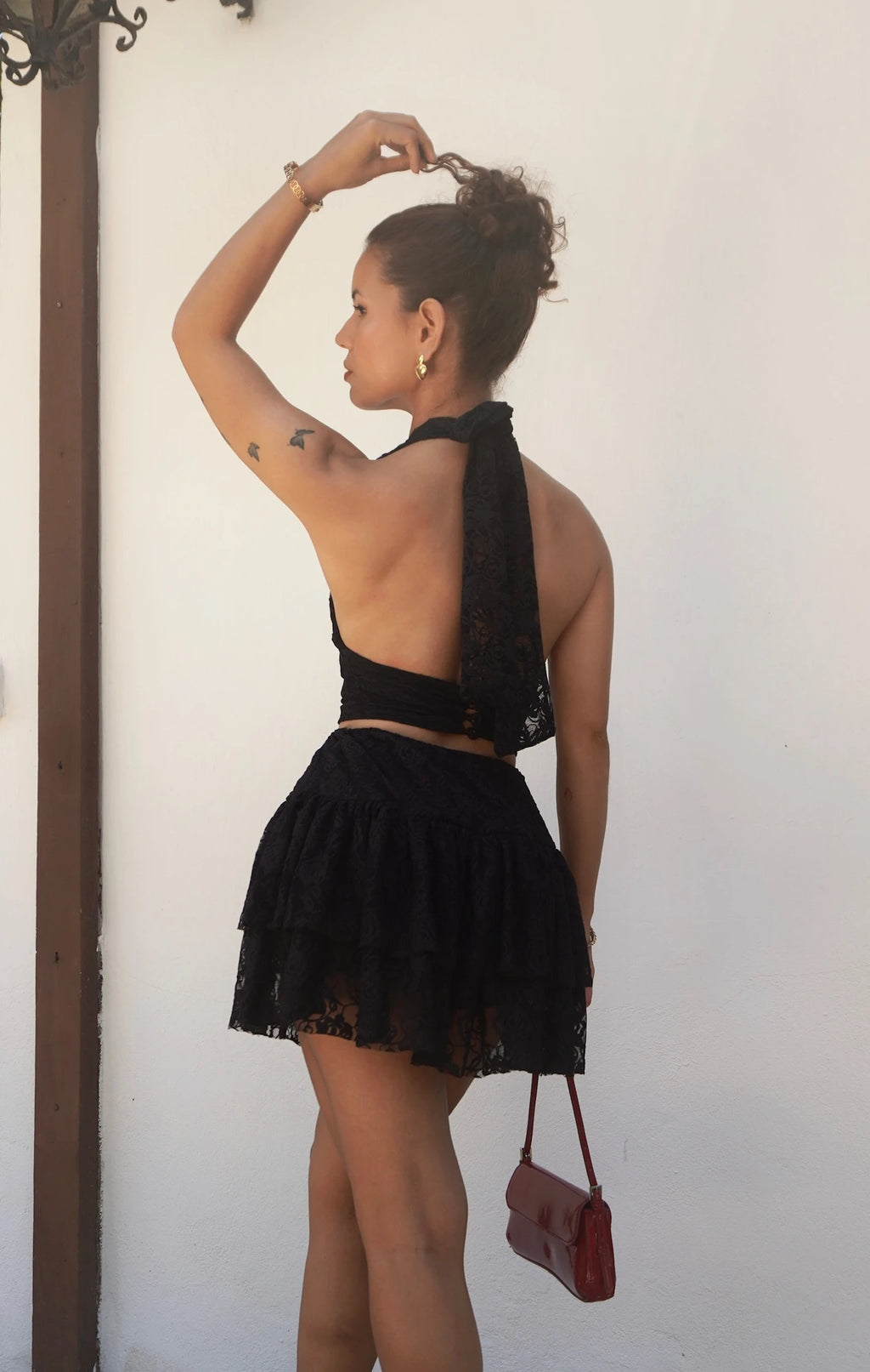 Falda Short Encaje Negra