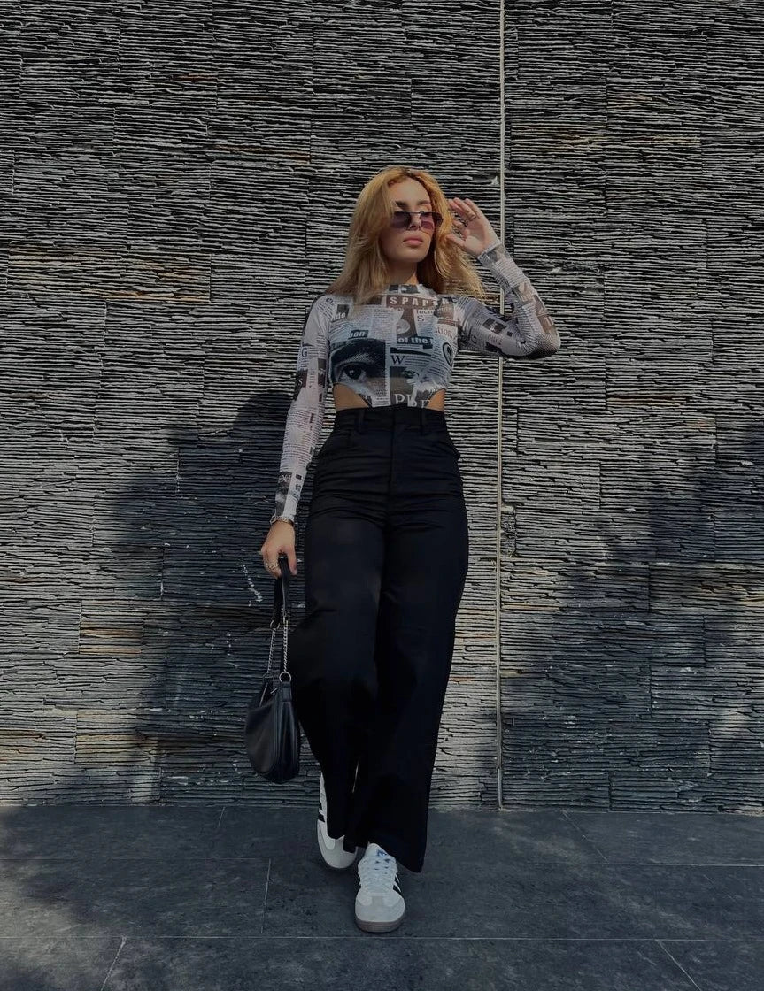 Pantalon Wide Leg Drill Negro