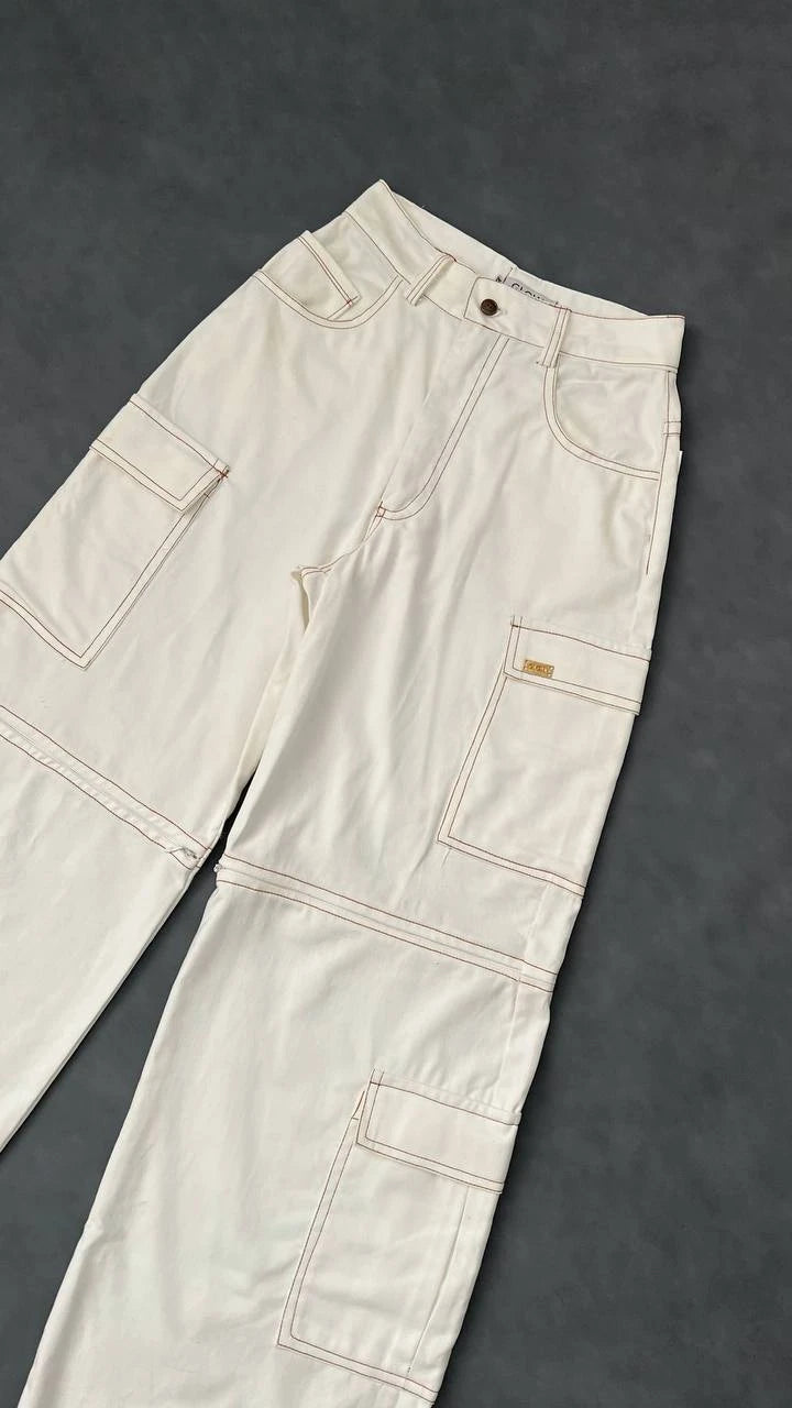 Pantalon Cargo Pespuntes Beige