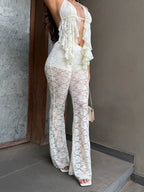 Pantalon Flare Encaje Marfil