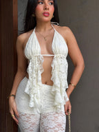 Blusa Encaje Scarf Marfil
