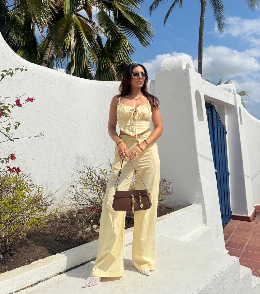 Pantalon Lino Amarillo Pastel