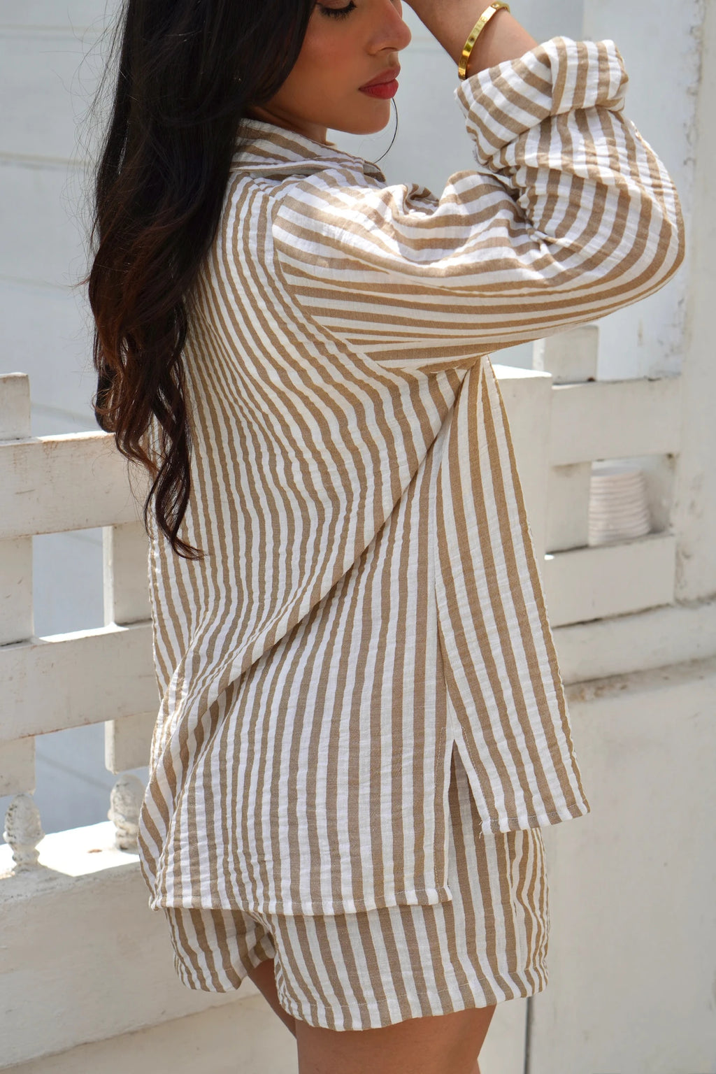 Short Lino Rayas Nude