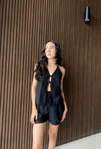 Blusa Lazos Espalda Afuera Negra