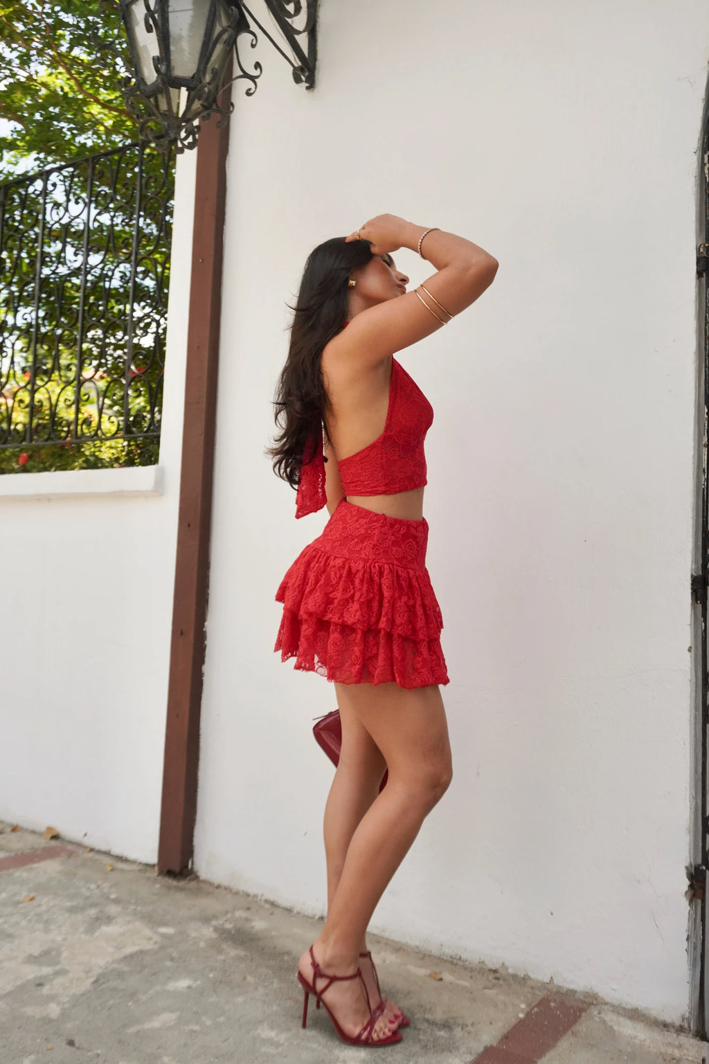Falda Short Encaje Roja
