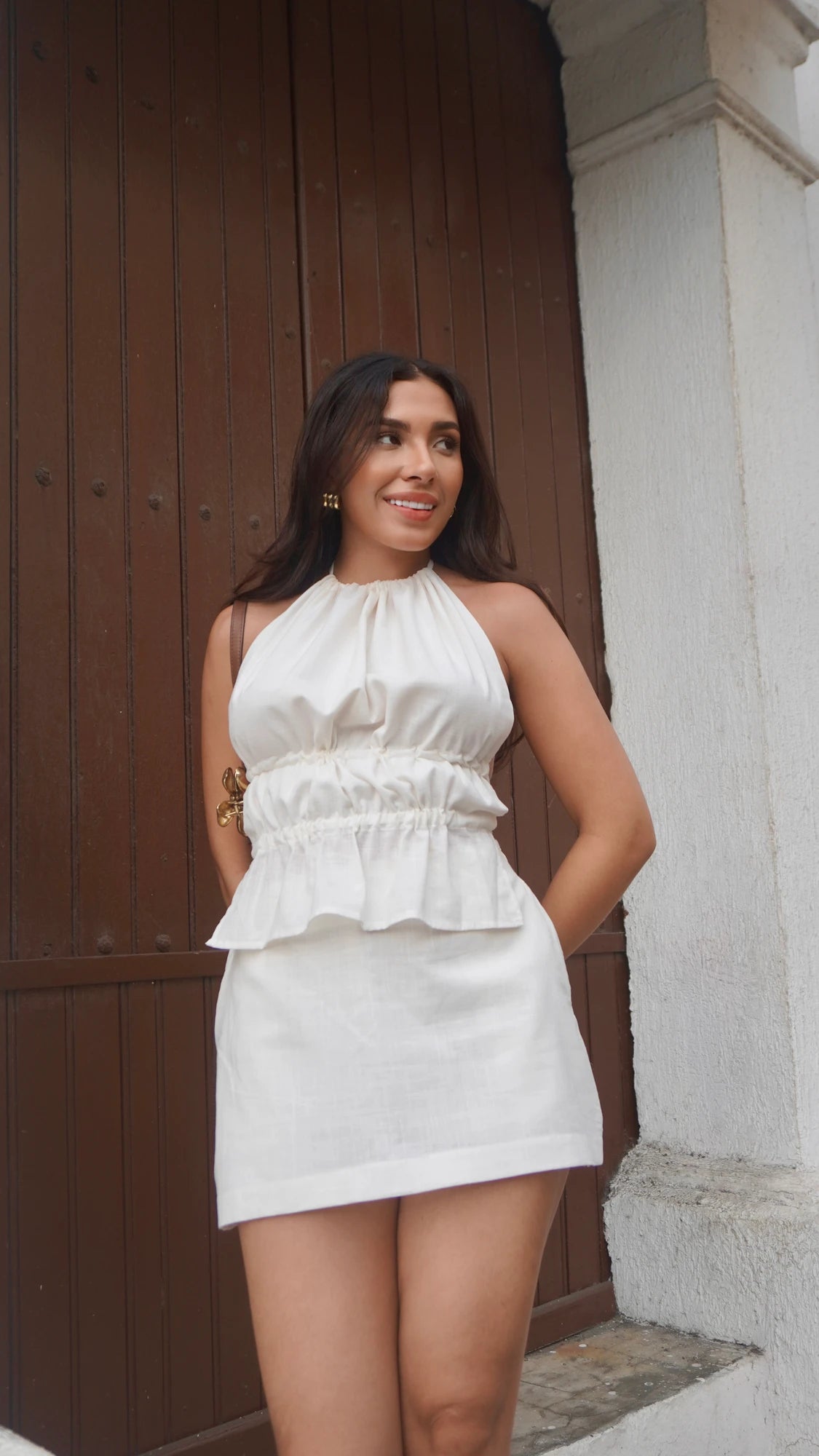 Falda Short Tapa Lino Blanca