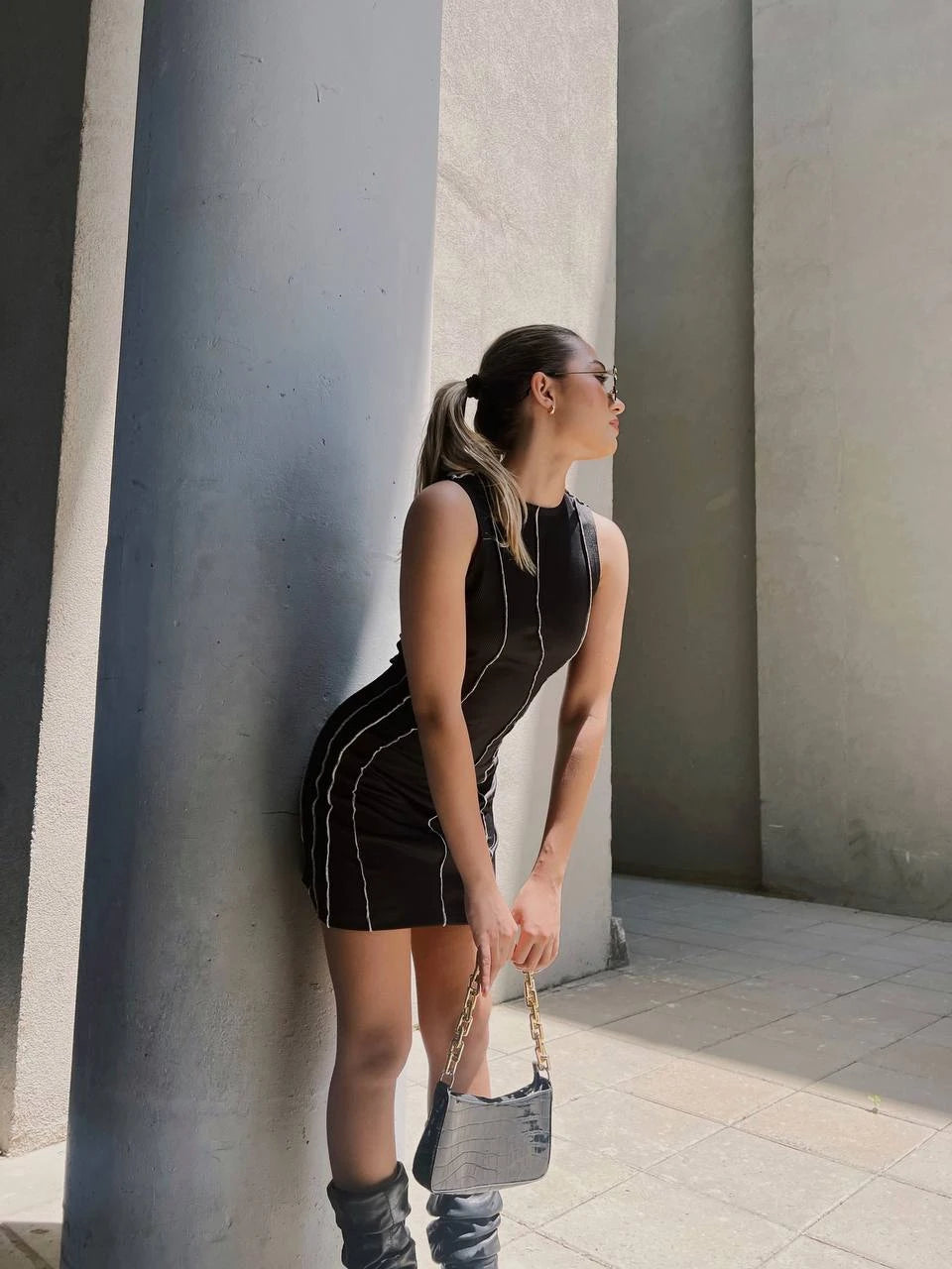 Vestido Rib Negro Filete