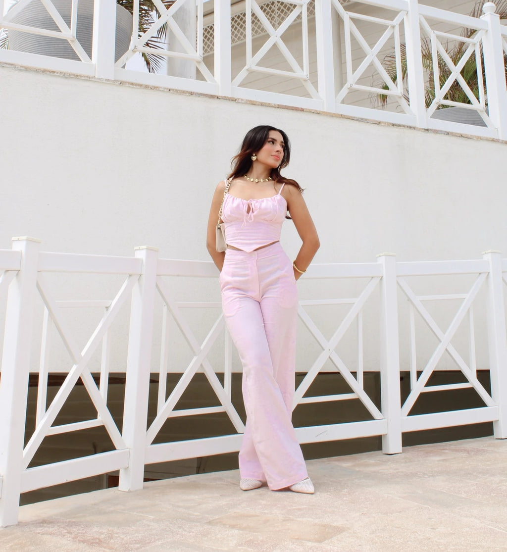 Blusa Lino Rosa Pastel
