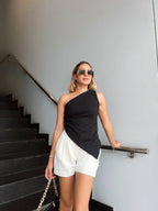 Blusa Asimetrica Texture Negra