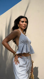 Blusa Scarf Rayas Azul