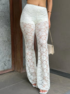 Pantalon Flare Encaje Marfil