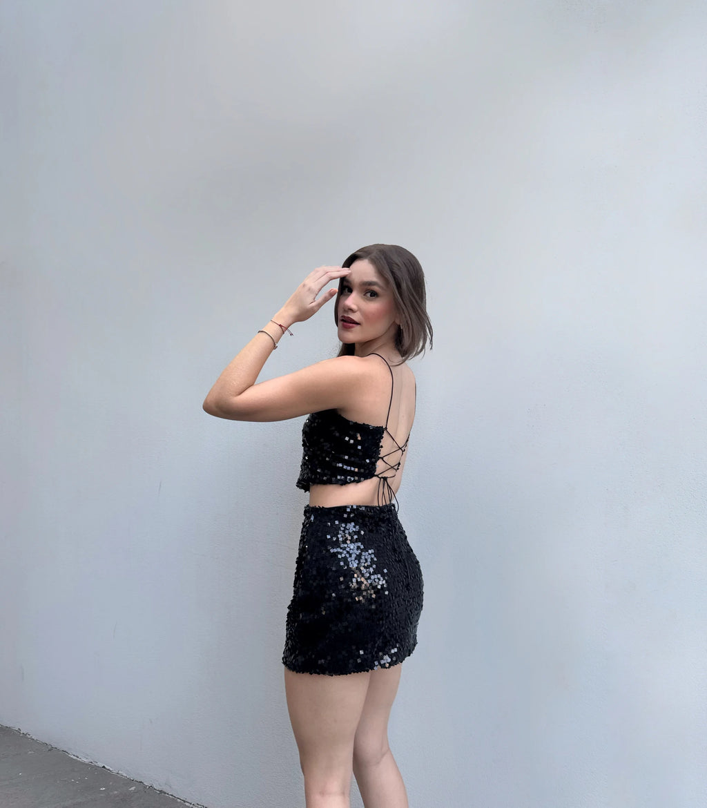 Crop Top Lentejuelas Negro